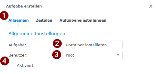 Synology Aufgabe erstellen Allgemein