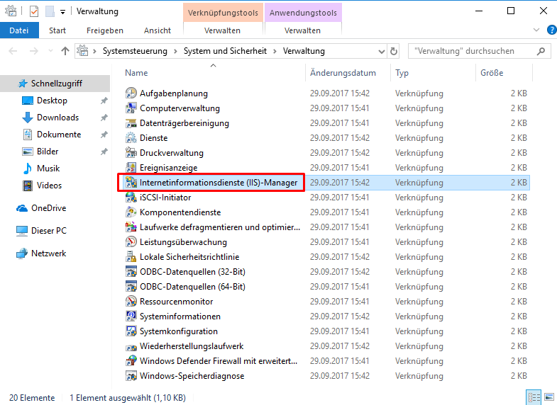 IIS-Manager (Internetinformationsdienste) starten
