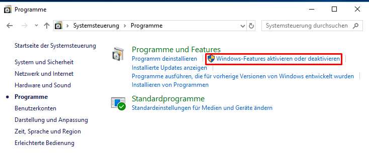 Windows-Features aktivieren oder deaktivieren