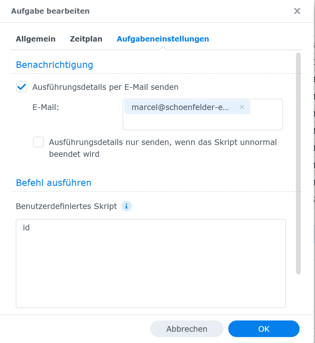 Synology user ID Schritt 2