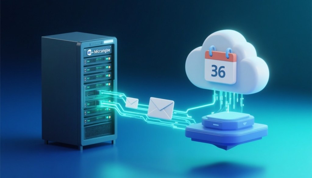 On-Premises-Server mit Datenstrom zur Microsoft 365 Cloud während einer E-Mail-Migration