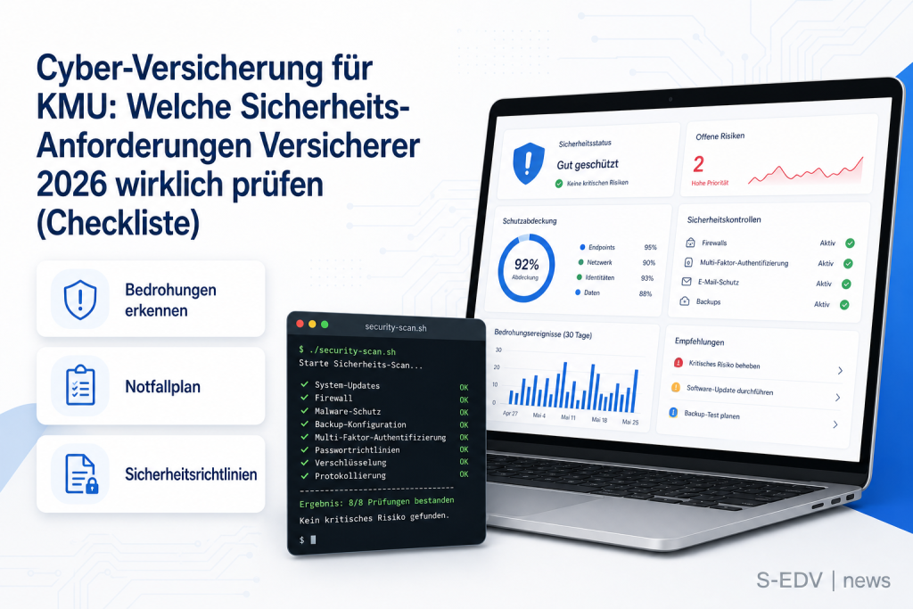 Cyber-Versicherung für KMU: Welche Sicherheits-Anforderungen Versicherer 2026 wirklich prüfen (Checkliste)