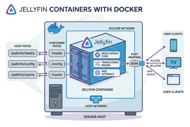 Infografik zu Jellyfin mit Docker