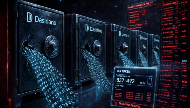 Dashlane Breach Hero Visual mit aufgebrochenen Passwort-Tresoren und Cyberangriffs-Optik