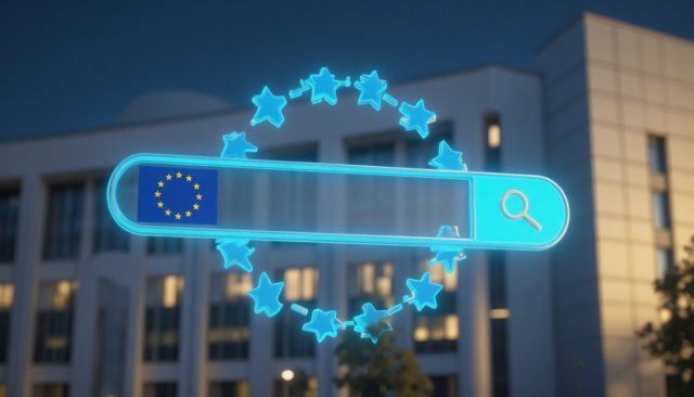 Symbolbild digitale Souveränität Europa – Suchmaschine und EU-Parlament