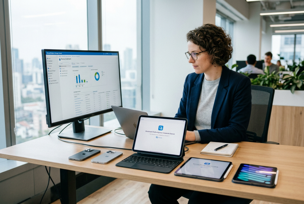 iPhone und iPad im Unternehmen mit Intune, mit Geräteverwaltung, Richtlinien und Apps.