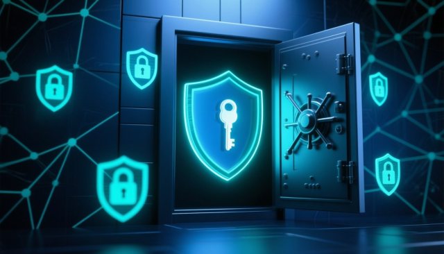 Sicherer digitaler Tresor mit Schlüsselsymbol für Just-in-Time-Adminrechte