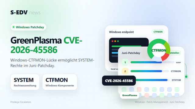 Hero-Grafik zu GreenPlasma CVE-2026-45586: Windows-CTFMON-Lücke ermöglicht SYSTEM-Rechte und wird im Juni-Patchday geschlossen