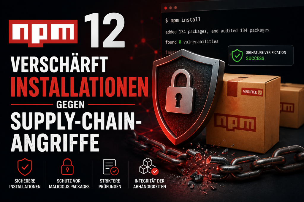 npm 12 verschärft Installationen mit neuen Sicherheitsmaßnahmen zum Schutz vor Supply Chain Angriffen