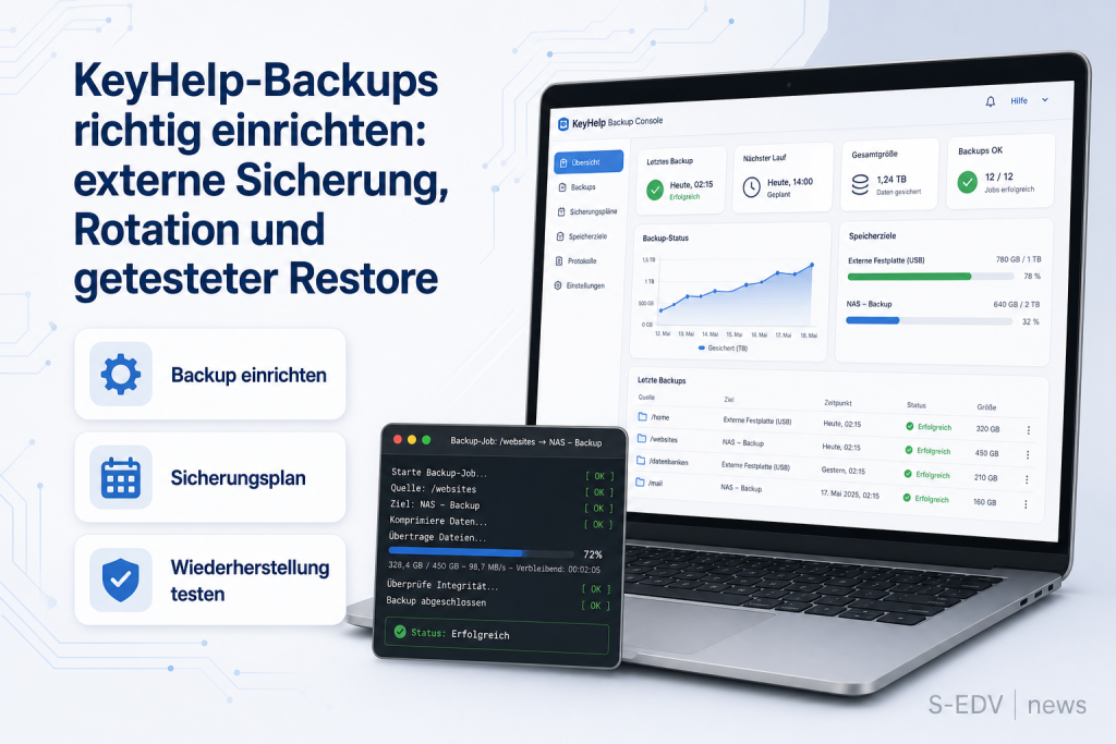 KeyHelp-Backups richtig einrichten: externe Sicherung, Rotation und getesteter Restore