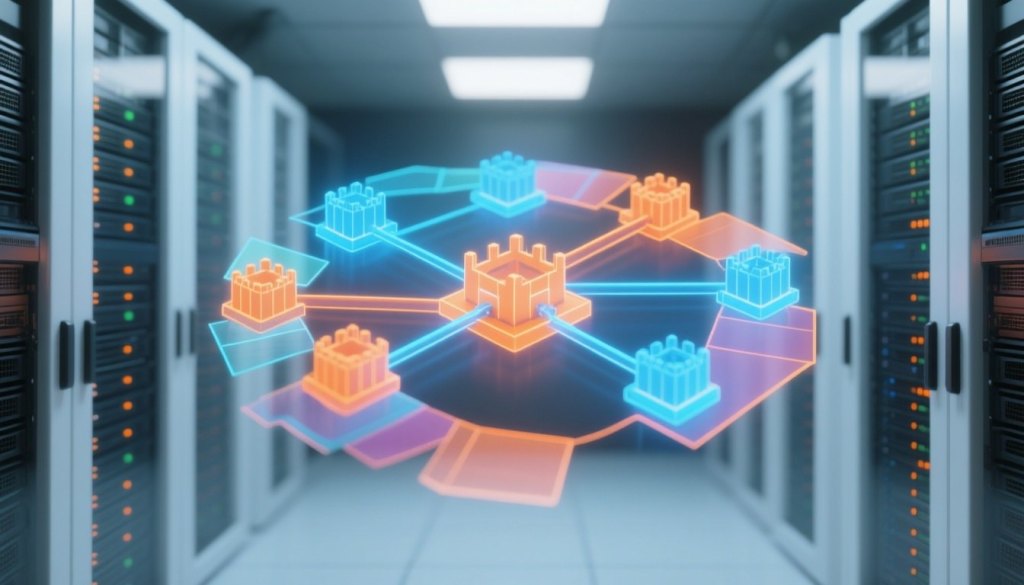 Netzwerksegmentierung mit VLANs und Firewall visualisiert als 3D-Topologie