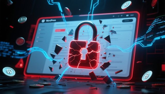 Gebrochenes digitales Schloss symbolisiert kritische WordPress-Sicherheitslücke