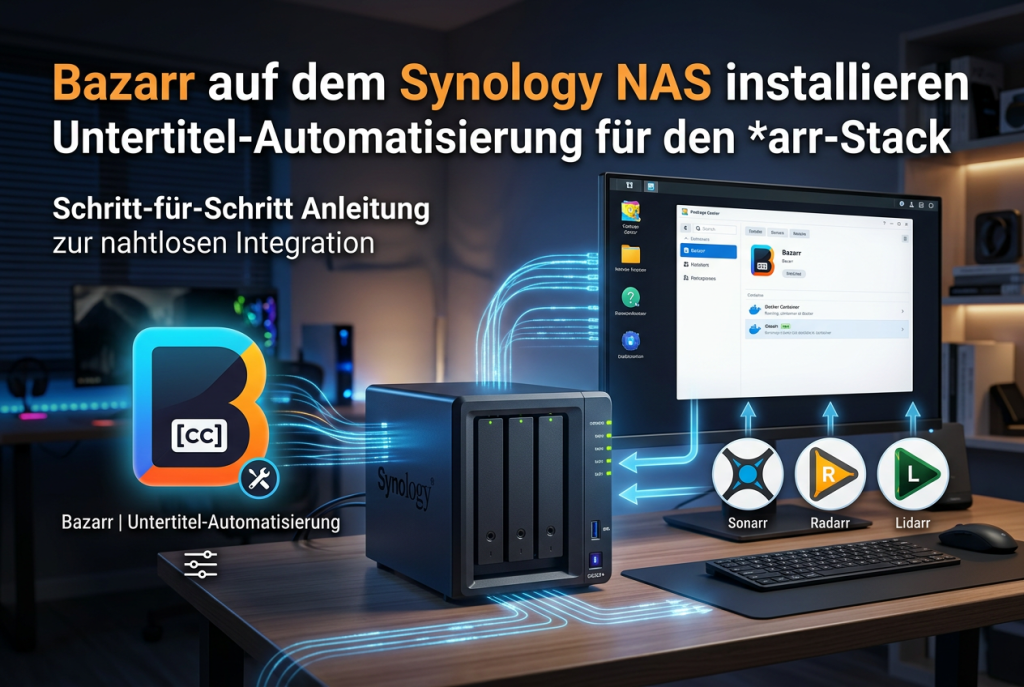 Bazarr Installation auf Synology NAS mit Docker zur automatischen Untertitel-Suche und Verwaltung für Sonarr, Radarr und den selbst gehosteten arr-Stack
