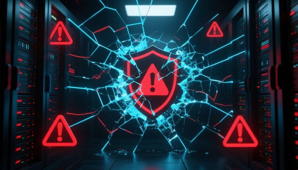 Gebrochenes Netzwerk-Sicherheitsschild als Symbol für den Cisco SD-WAN Zero-Day CVE-2026-20245