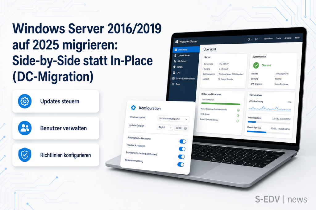 Windows Server 2016/2019 auf 2025 migrieren: Side-by-Side statt In-Place (DC-Migration)