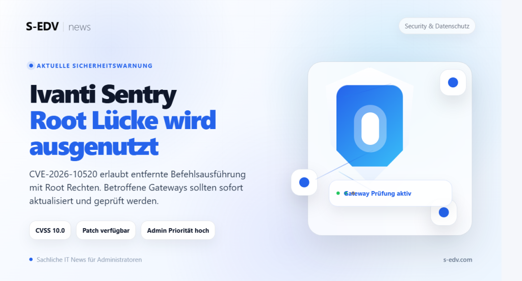 Helle S EDV News Grafik zur Ivanti Sentry Sicherheitslücke