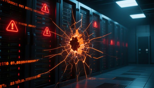 Sicherheitslücke in einem Server-Rechenzentrum – symbolische Darstellung einer Cyberattacke