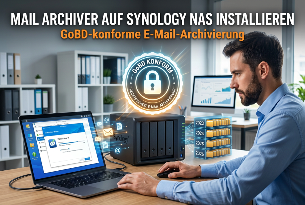 Mail Archiver Installation auf Synology NAS mit Docker für GoBD-konforme E-Mail-Archivierung, revisionssichere Ablage und zentrale Verwaltung geschäftlicher E-Mails