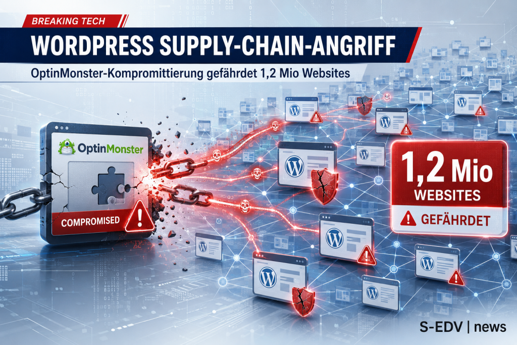 WordPress Supply Chain Angriff über kompromittiertes OptinMonster Plugin gefährdet 1,2 Millionen Websites und zeigt die Ausbreitung über betroffene WordPress Instanzen.