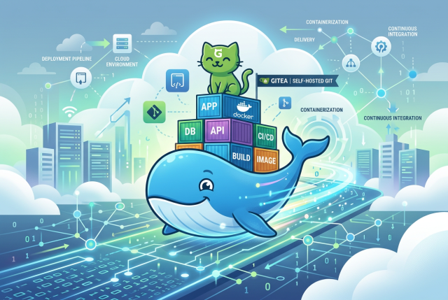 nfografik zu Gitea mit Docker, mit Gitea-Container