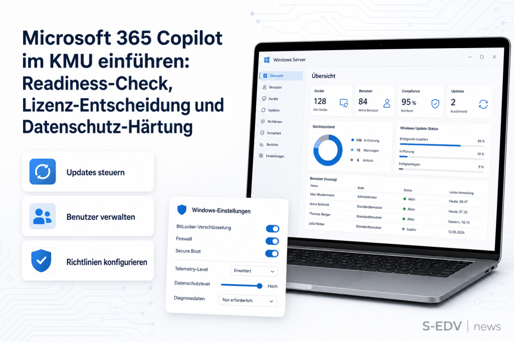 Microsoft 365 Copilot im KMU einführen: Readiness-Check, Lizenz-Entscheidung und Datenschutz-Härtung