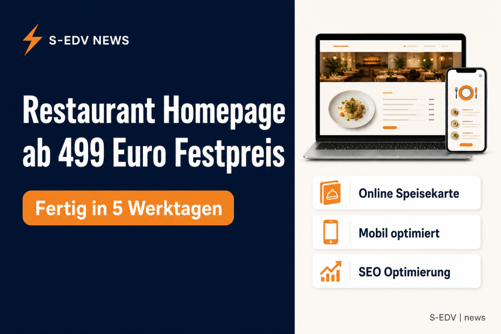 Restaurant Homepage ab 499 Euro Festpreis, fertig in 5 Werktagen, Online Speisekarte, mobil optimiert, SEO Optimierung