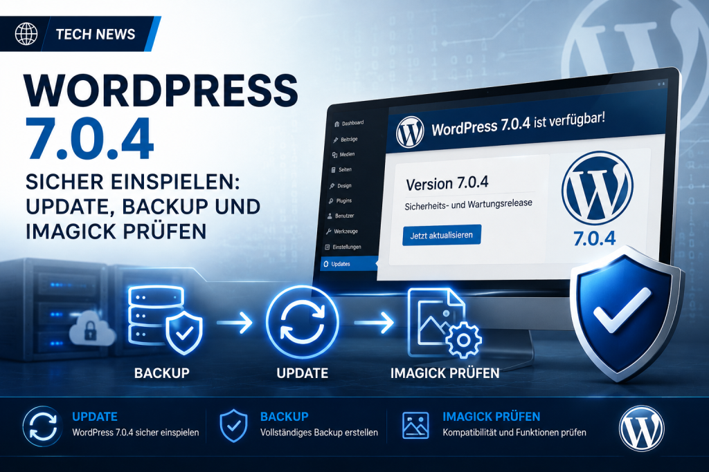 WordPress 7.0.4 sicher einspielen mit Backup, Update und Prüfung der Imagick-Kompatibilität