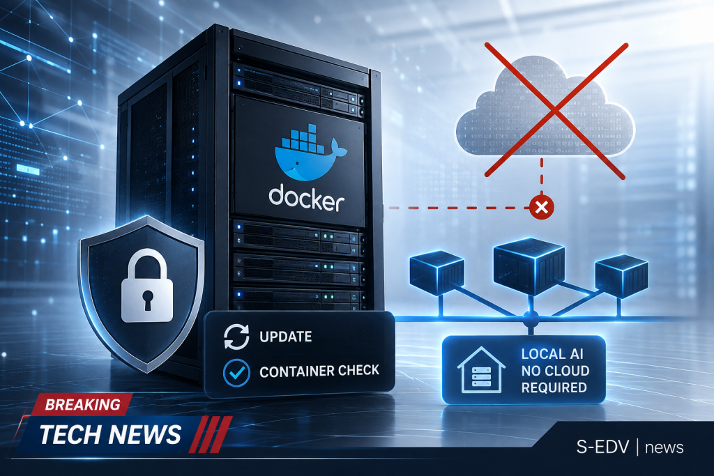 Docker Engine absichern: Server mit geschützten Containern, Sicherheitsprüfung und Update gegen Copy Fail Angriffe.