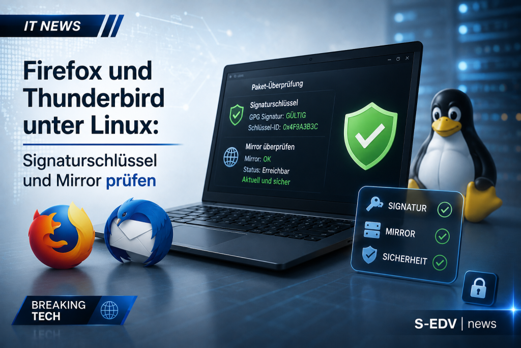 Firefox und Thunderbird unter Linux mit Prüfung von Signaturschlüsseln, GPG-Signaturen und Software-Mirrors zur sicheren Installation.