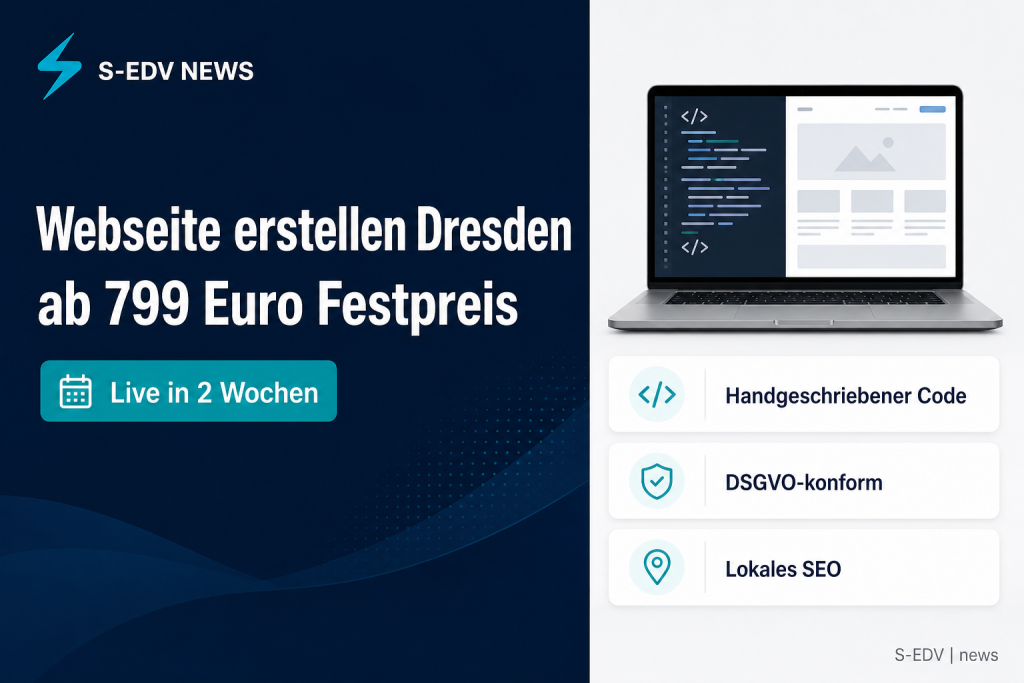 Webseite erstellen Dresden ab 799 Euro Festpreis, Live in 2 Wochen, Handgeschriebener Code, DSGVO-konform, Lokales SEO
