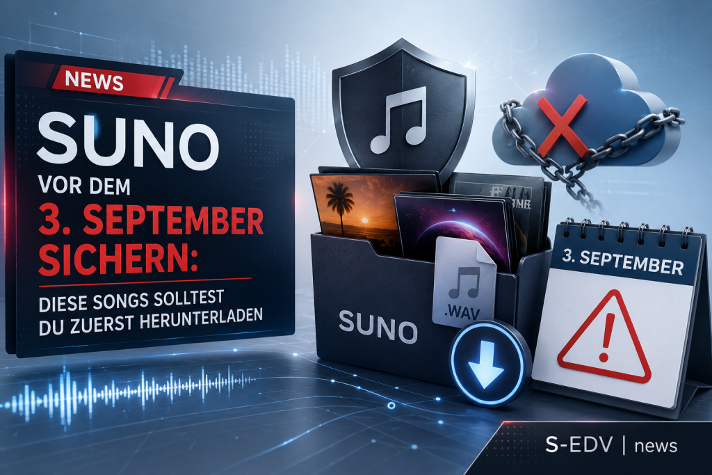 Suno Songs vor dem 3. September sichern: Download wichtiger Songs als WAV-Dateien aus der Suno-Bibliothek.