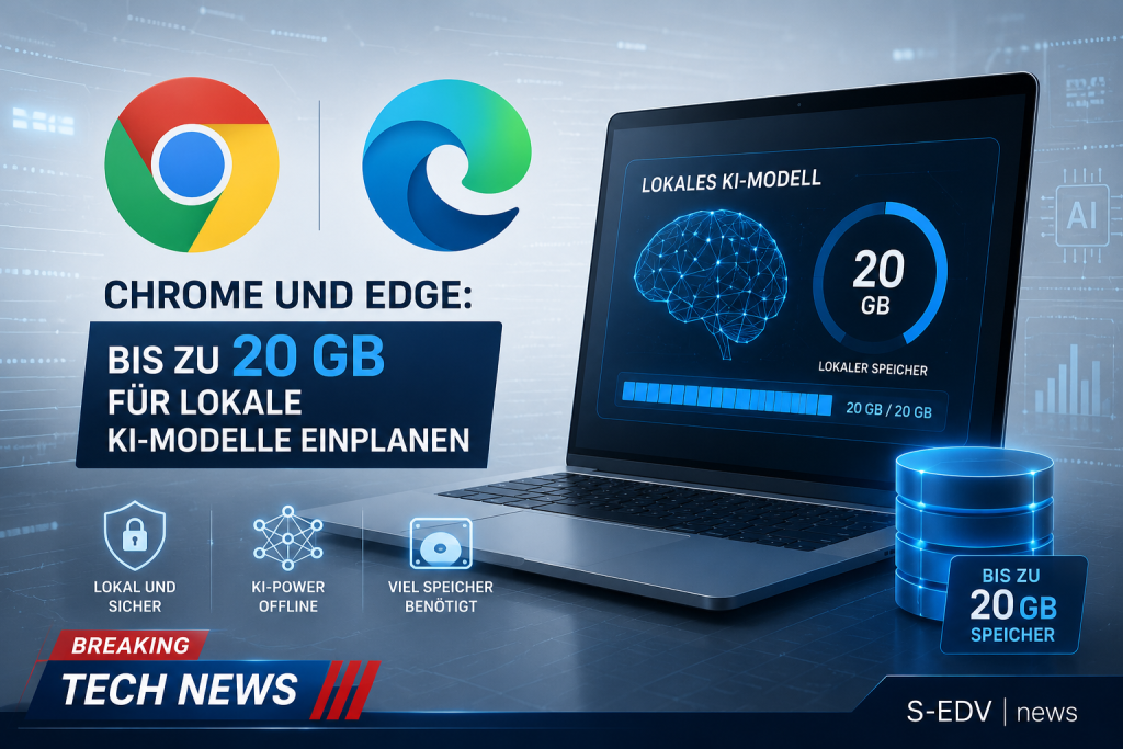 Chrome und Edge benötigen bis zu 20 GB Speicherplatz für lokale KI Modelle und Offline KI Funktionen.