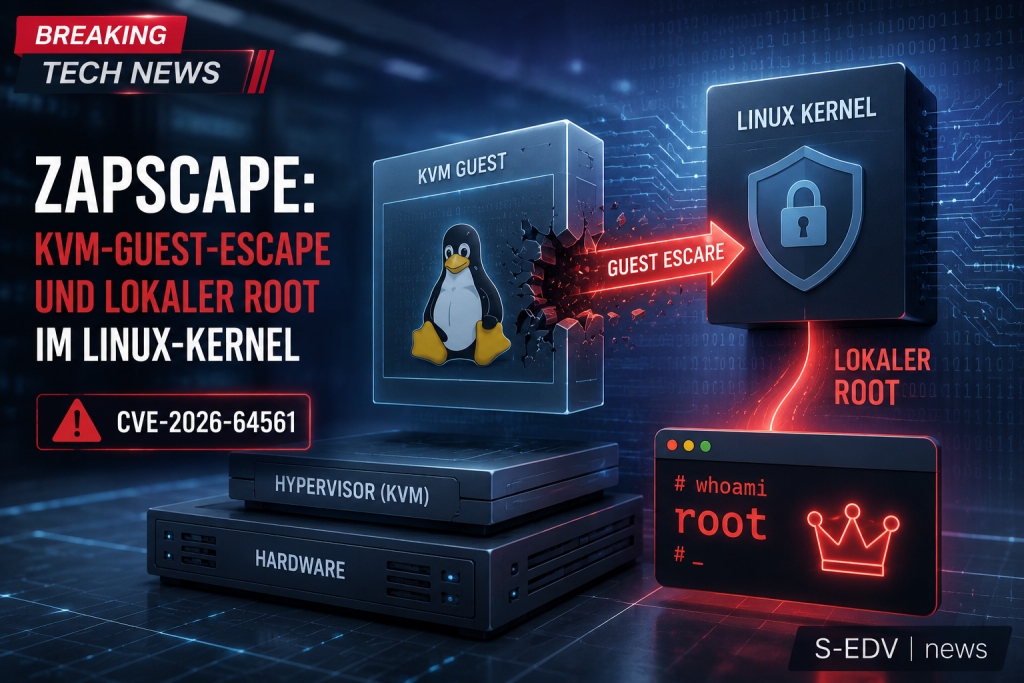 ZapScape Sicherheitslücke CVE-2026-64561 im Linux-Kernel: KVM Guest Escape ermöglicht lokalen Root-Zugriff auf das Host-System.