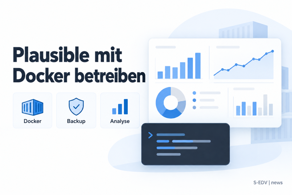 Illustration zur Anleitung: Plausible Community Edition mit Docker Compose betreiben, mit Analyse-Dashboard und Terminal