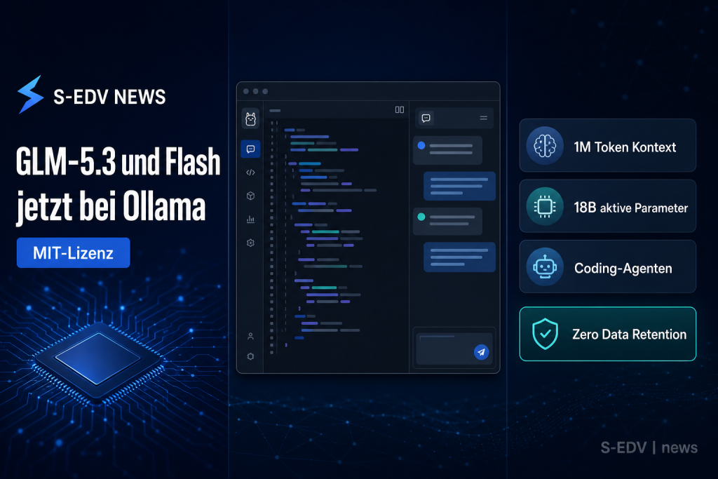 GLM-5.3 und GLM-5.3-Flash jetzt ueber Ollama Cloud nutzbar, MIT-Lizenz, 1M Token Kontext, 18B aktive Parameter