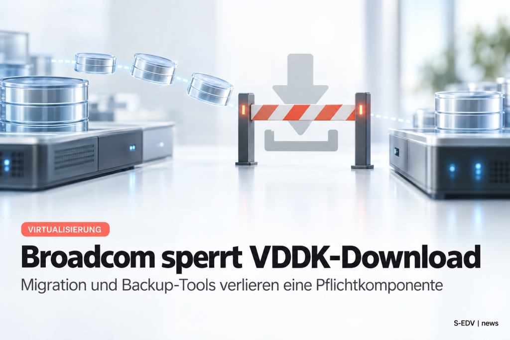 Grafik zeigt einen blockierten Download einer VMware-Komponente als Symbol fuer den gesperrten VDDK-Zugang