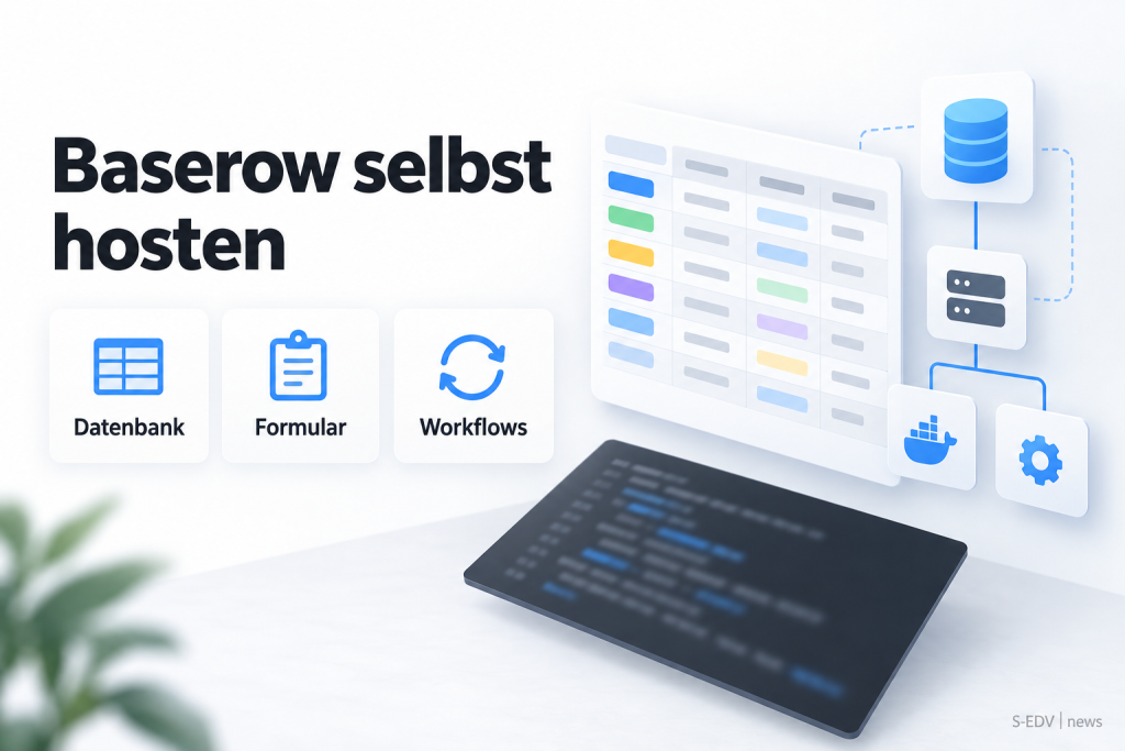 Illustration zur Anleitung: Baserow selbst hosten mit Datenbank, Formularen und Workflows