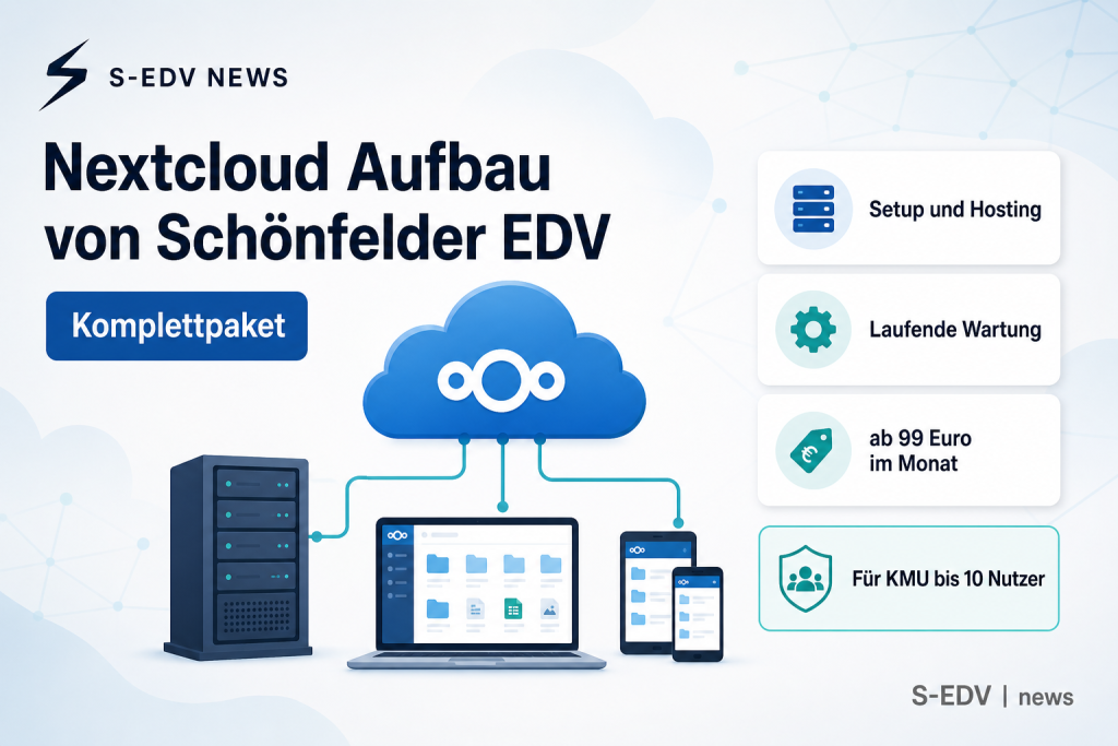 Nextcloud Aufbau von Schoenfelder EDV, Komplettpaket, Setup und Hosting, laufende Wartung, ab 99 Euro im Monat