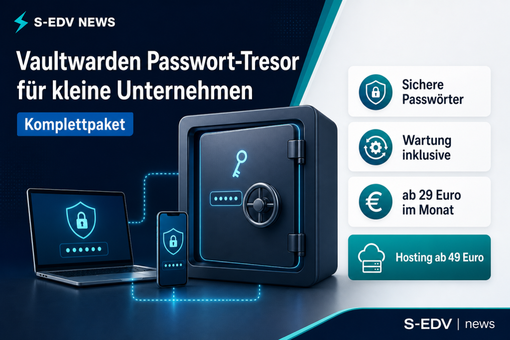Vaultwarden Passwort-Tresor für kleine Unternehmen, Wartung inklusive, ab 29 Euro im Monat, Hosting ab 49 Euro