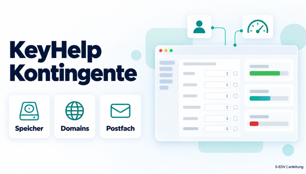 Illustration eines Hosting-Panels mit Kundenkonto und Balken für Speicher, Traffic und Domains