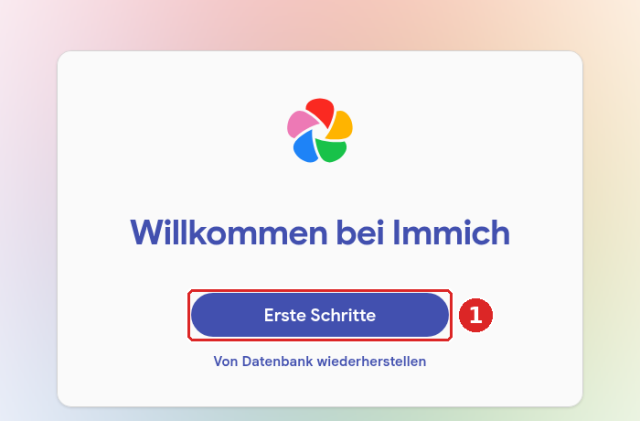 Immich-Startseite Willkommen bei Immich mit Schaltfläche Erste Schritte (1)
