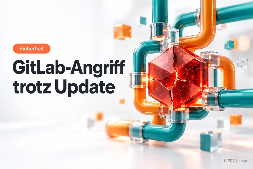 Symbolbild: GitLab-Angriff trotz Update, gebrochener roter Kristall zwischen Pipeline-Röhren