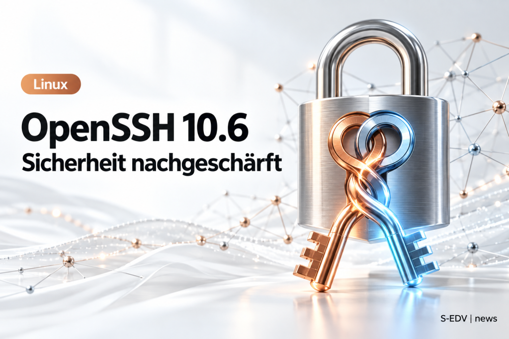 OpenSSH 10.6: Sicherheit nachgeschärft, Schloss und hybride Schlüssel als Symbol für sichere Zugänge