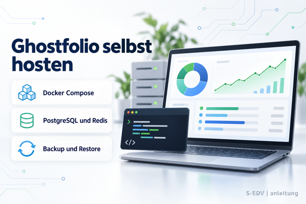 Titelbild: Ghostfolio selbst hosten mit Docker Compose, PostgreSQL und Redis sowie Backup und Restore
