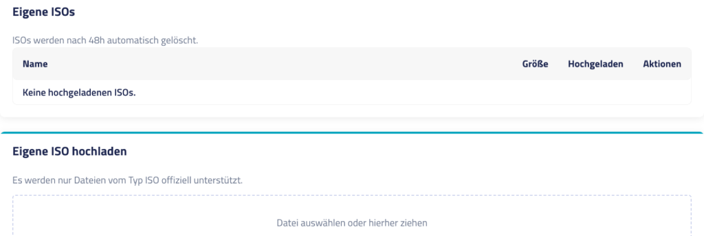 Eigene ISOs im netcup SCP mit Hinweis auf automatisches Löschen nach 48 Stunden
