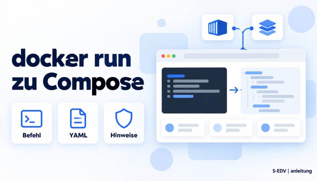 Illustration einer Weboberfläche, die einen Terminalbefehl links in eine YAML-Datei rechts umwandelt