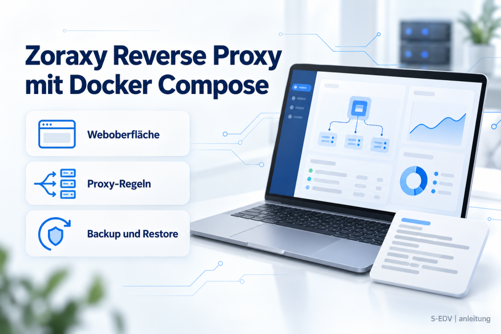 Titelbild: Zoraxy Reverse Proxy mit Docker Compose, Weboberfläche, Proxy-Regeln, Backup und Restore
