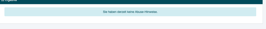 Ergebnisliste im netcup CCP mit der Meldung Sie haben derzeit keine Abuse-Hinweise