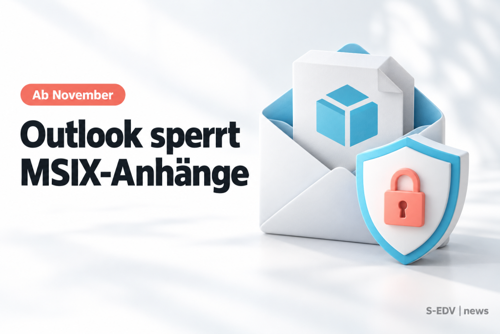 Briefumschlag und Schutzschild zur angekündigten Sperre von MSIX-Anhängen in Outlook