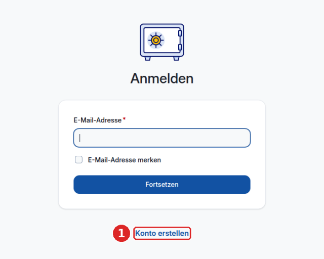 Vaultwarden-Web-Vault, Anmeldeseite: Link Konto erstellen (1) unter dem Anmeldeformular